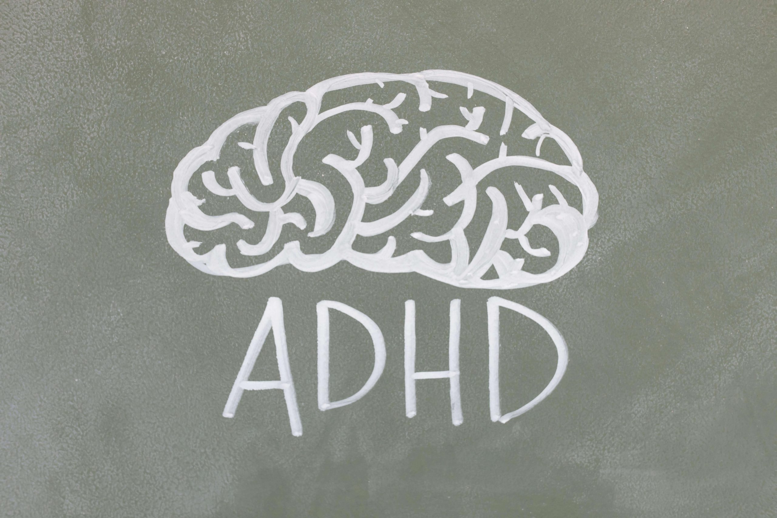 Chalkboard illustration of a brain with ADHD written below. This could represent ADHD testing Denver, ADHD evaluation near me, and the support that ADHD testing in Littleton, CO can offer.