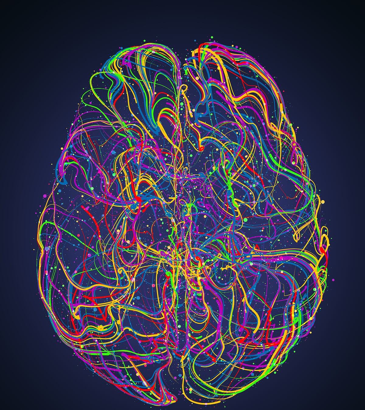 brain activity concept | neurofeedback therapist in englewood, co | neurofeedback near me | neurofeedback denver | englewood, co | littleton, co | denver, co | greenwood village, co A vivid, colorful digital illustration of the human brain viewed from above, with swirling multicolored lines representing neural pathways and electrical activity across different regions. This image captures the complexity of brainwave activity that neurofeedback therapy in Englewood, CO is designed to assess and regulate through the QEEG brain mapping process. Understanding which areas of the brain are overactive or underactive is the foundation of every personalized treatment plan developed at Mountain Vista Psychology.