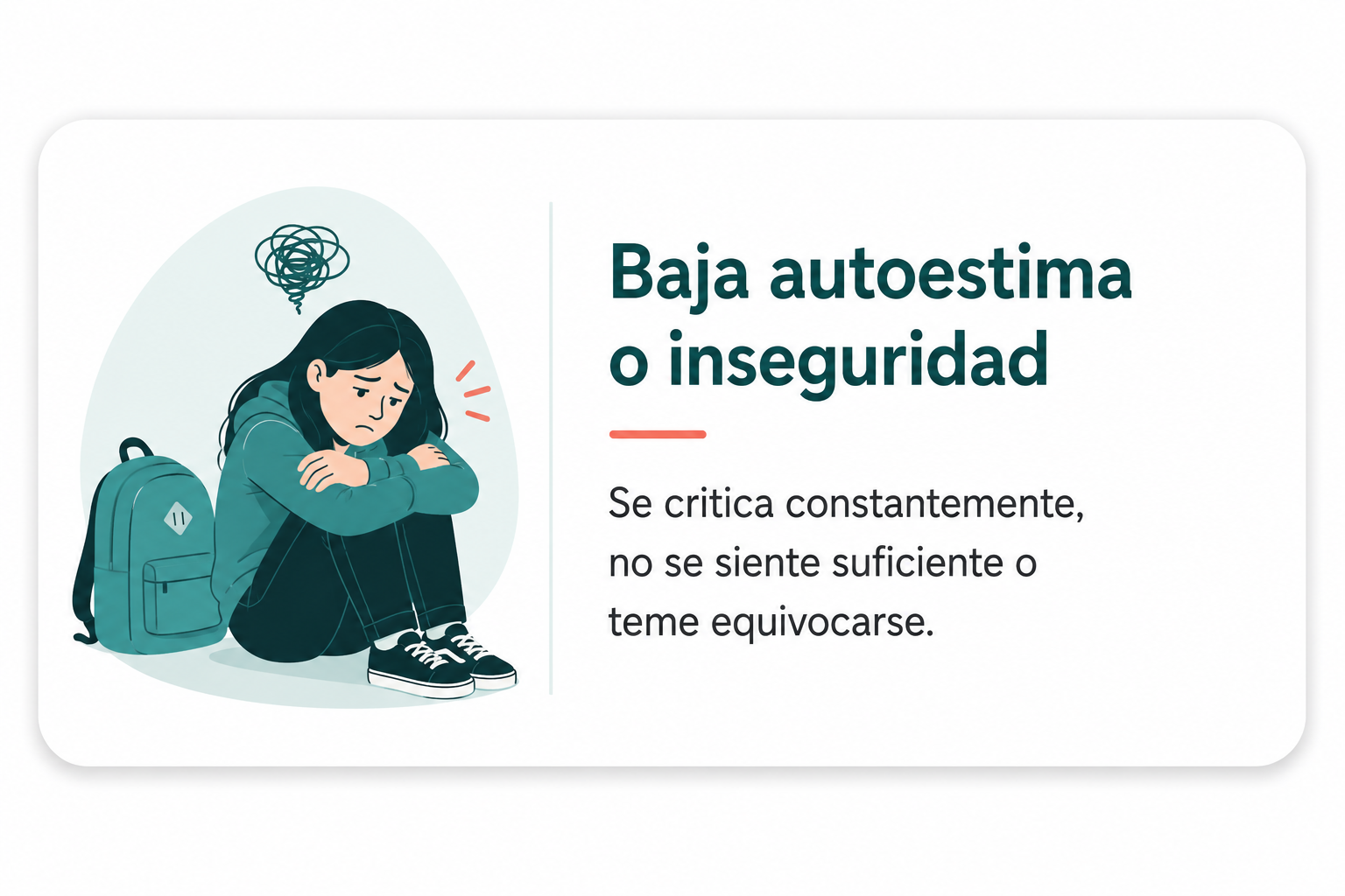 Ilustración sobre baja autoestima e inseguridad en adolescentes para counseling en español en Denver y Englewood.
