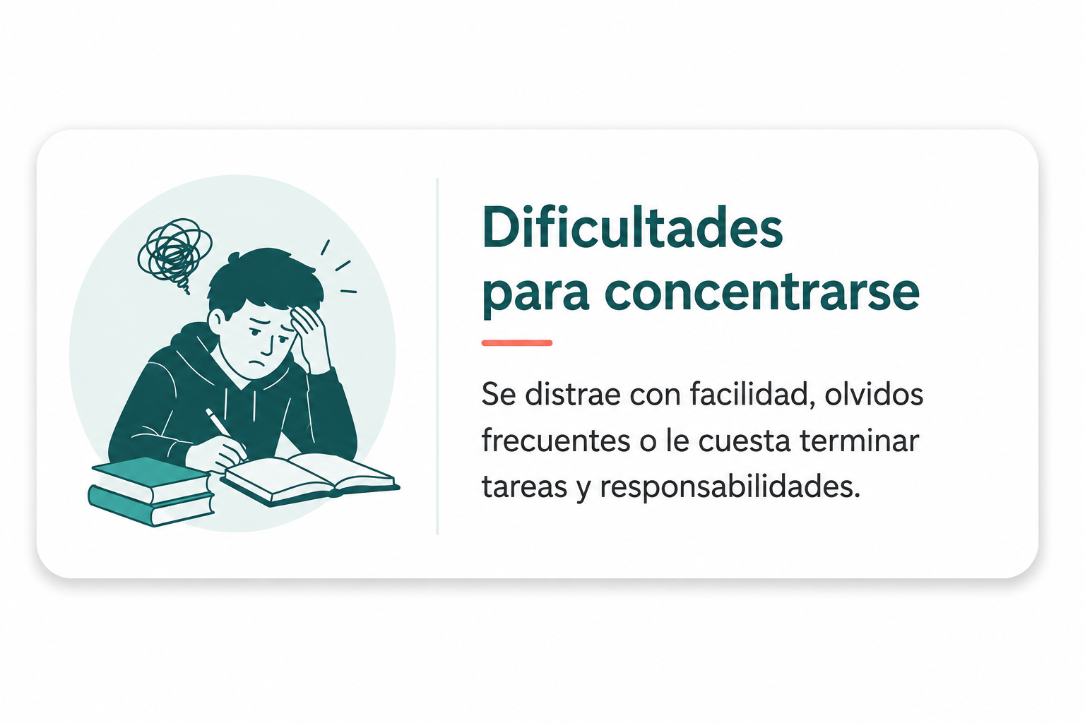 Ilustración sobre dificultades en la escuela y problemas de concentración en adolescentes para counseling en español en Denver y Englewood.